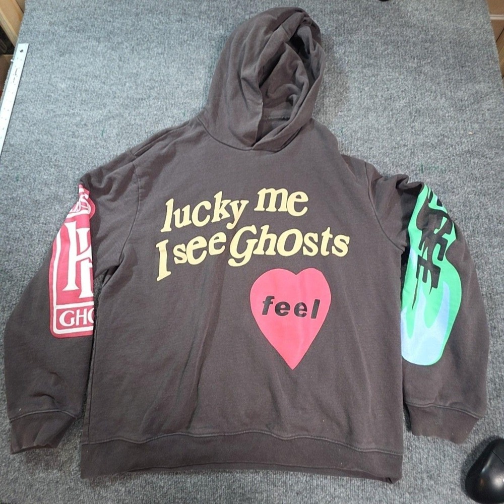 Lucky Me I See Ghosts Hoodie Mens XL Brown Pullover Fleece Camp Flog Gnaw